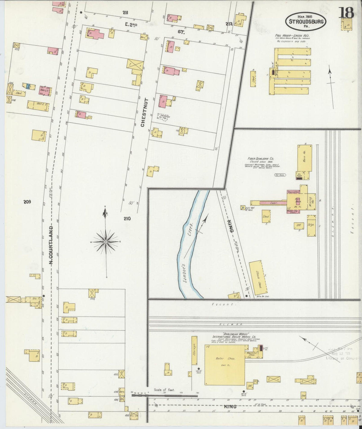Sanborn Fire Insurance Map from Stroudsburg, Monroe County, Pennsylvania (1905), Sheet #0018 - Historic Sanborn Fire Insurance Map Print, vintage old map wall art, antique decor, genealogy gift, Pennsylvania Pennsylvania map