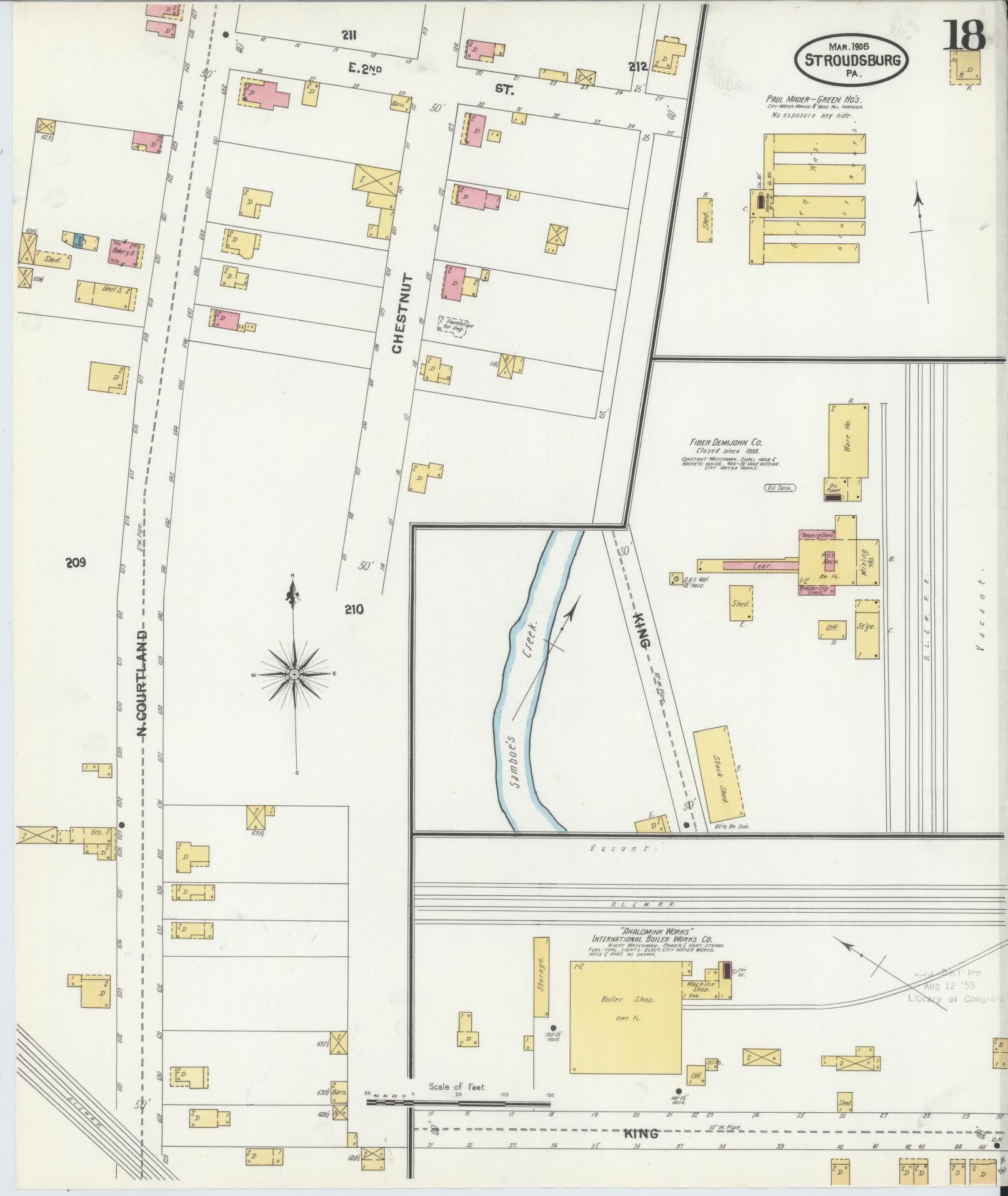 Sanborn Fire Insurance Map from Stroudsburg, Monroe County, Pennsylvania (1905), Sheet #0018 - Historic Sanborn Fire Insurance Map Print, vintage old map wall art, antique decor, genealogy gift, Pennsylvania Pennsylvania map