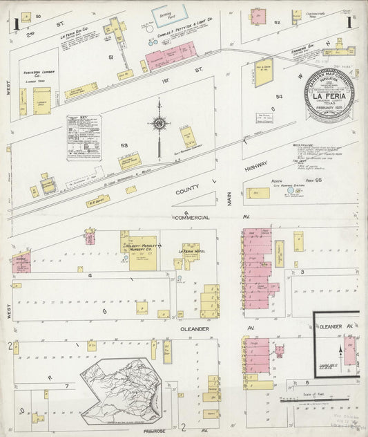 Sanborn Fire Insurance Map from La Feria, Cameron County, Texas (1925), Sheet #0001 - Historic Sanborn Fire Insurance Map Print, vintage old map wall art, antique decor, genealogy gift, Texas Texas map
