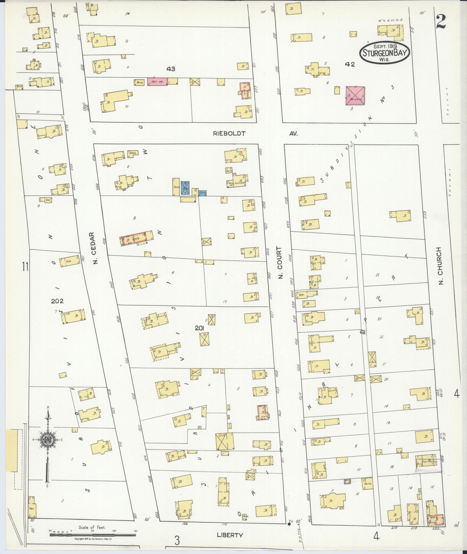 Sanborn Fire Insurance Map from Sturgeon Bay, Door County, Wisconsin (1919), Sheet #0002 - Complete Map Set gallery image, historic Sanborn map, vintage wall art, Wisconsin Wisconsin
