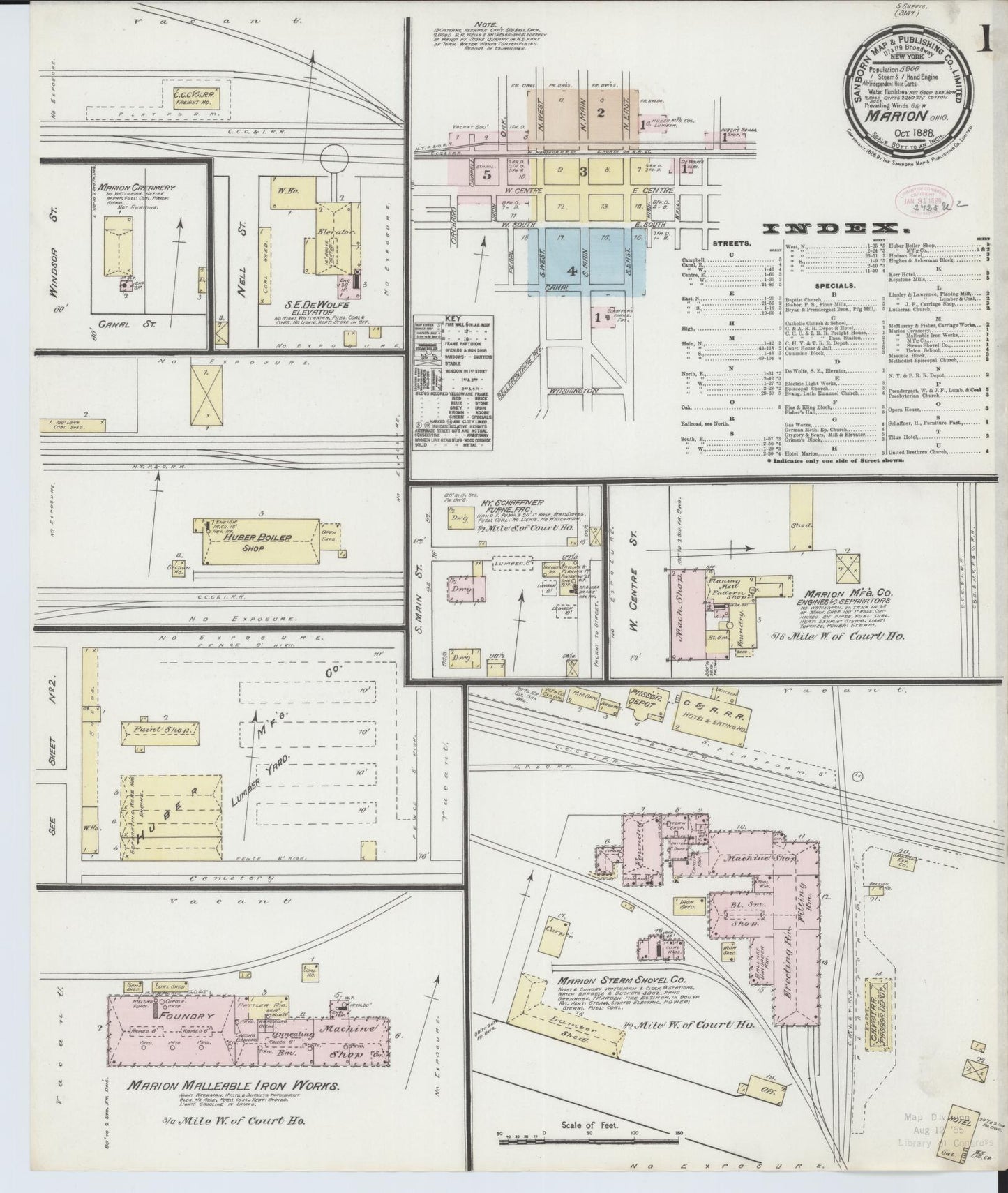 Sanborn Fire Insurance Map from Marion, Marion County, Ohio (1888), Sheet #0001 - Historic Sanborn Fire Insurance Map Print, vintage old map wall art, antique decor, genealogy gift, Ohio Ohio map