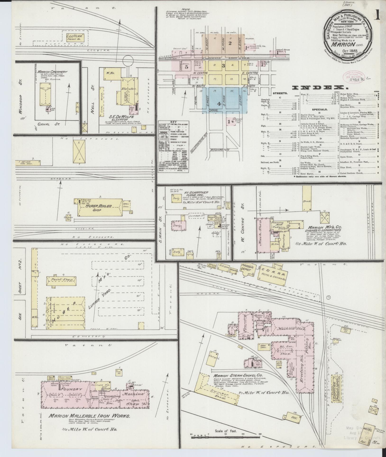 Sanborn Fire Insurance Map from Marion, Marion County, Ohio (1888), Sheet #0001 - Historic Sanborn Fire Insurance Map Print, vintage old map wall art, antique decor, genealogy gift, Ohio Ohio map