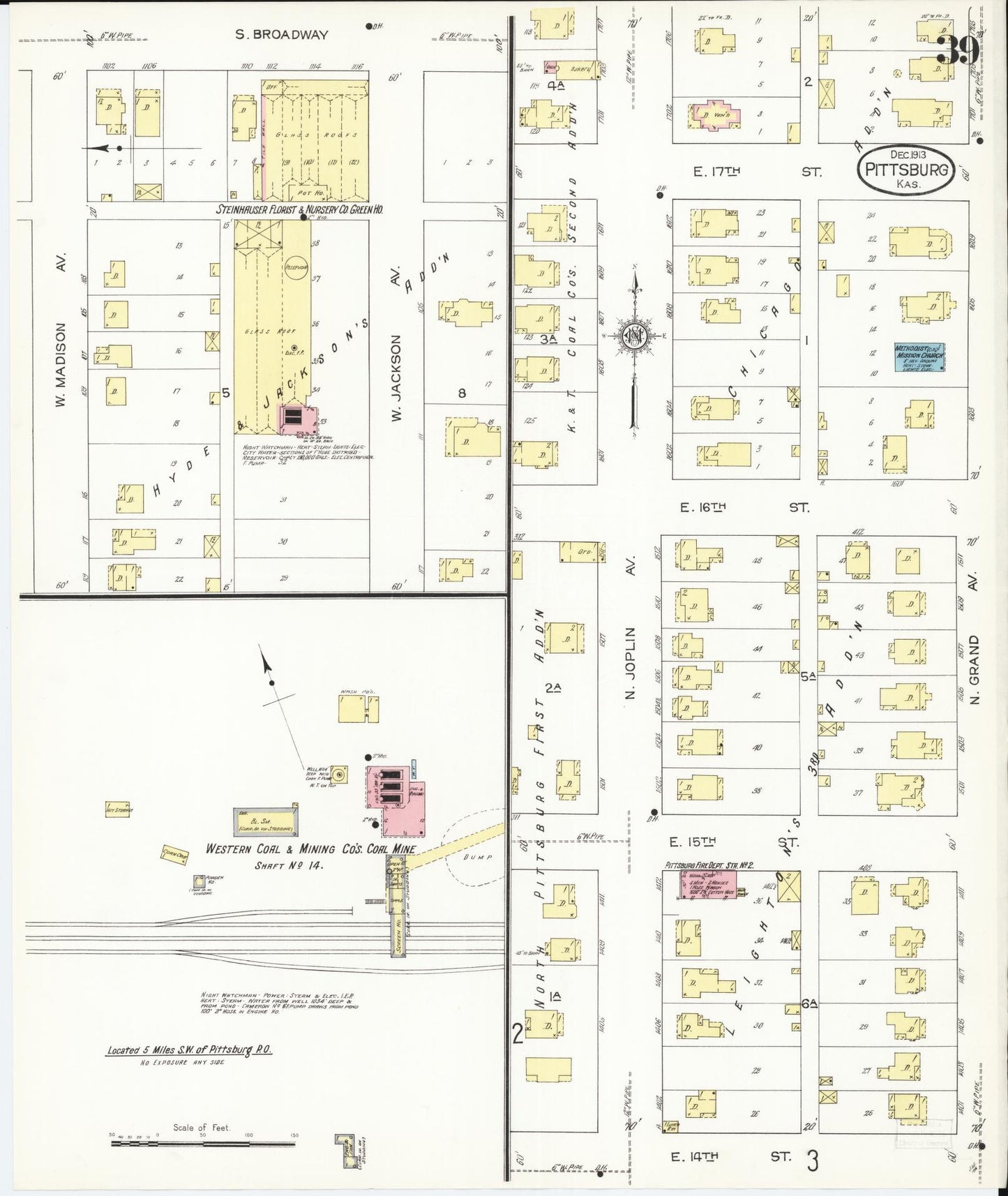 Sanborn Fire Insurance Map from Pittsburg, Crawford County, Kansas (1913), Sheet #0039 - Complete Map Set gallery image, historic Sanborn map, vintage wall art, Kansas Kansas
