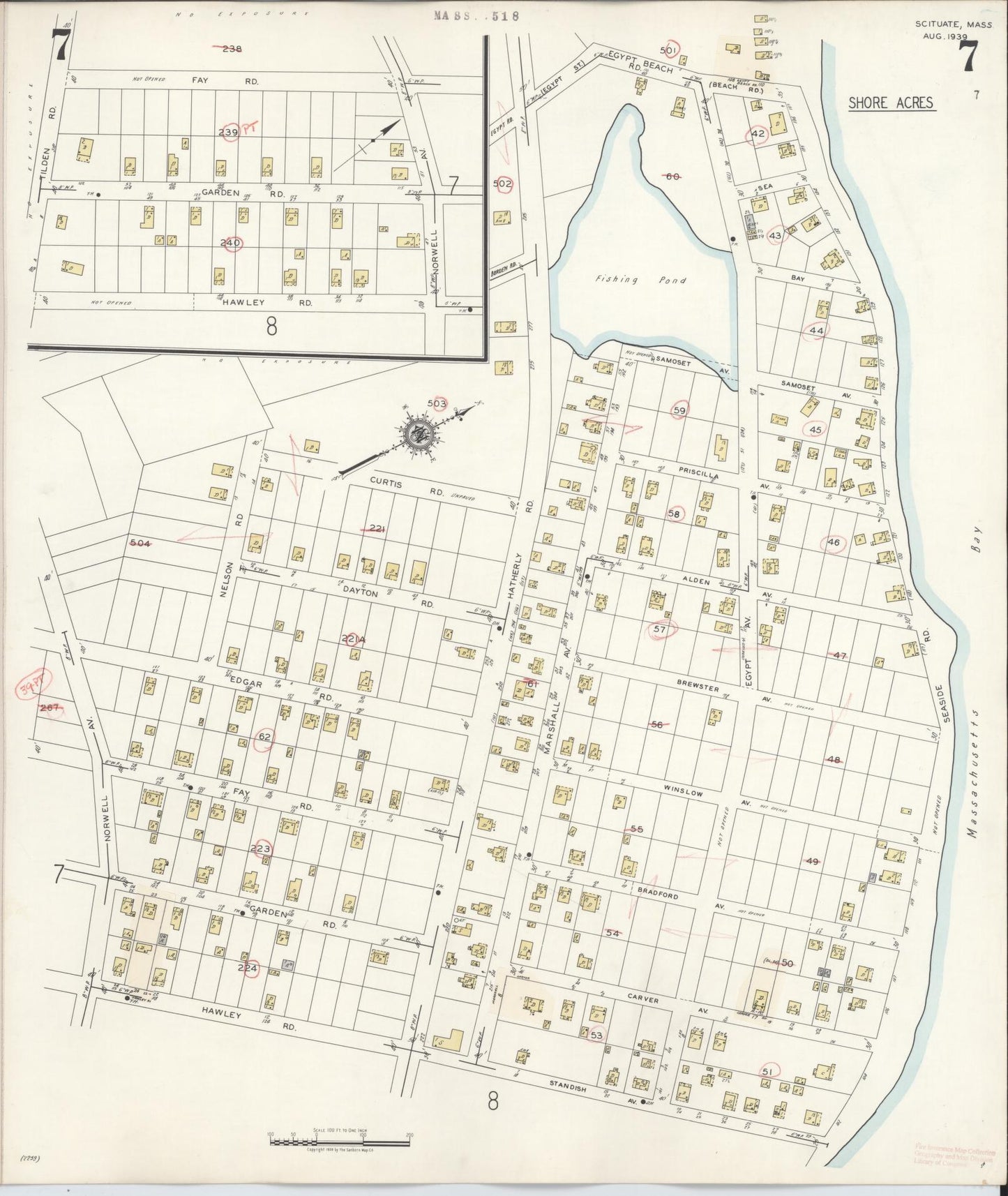 Sanborn Fire Insurance Map from Scituate, Plymouth County, Massachusetts (1944), Sheet #0007 - Complete Map Set gallery image, historic Sanborn map, vintage wall art, Massachusetts Massachusetts