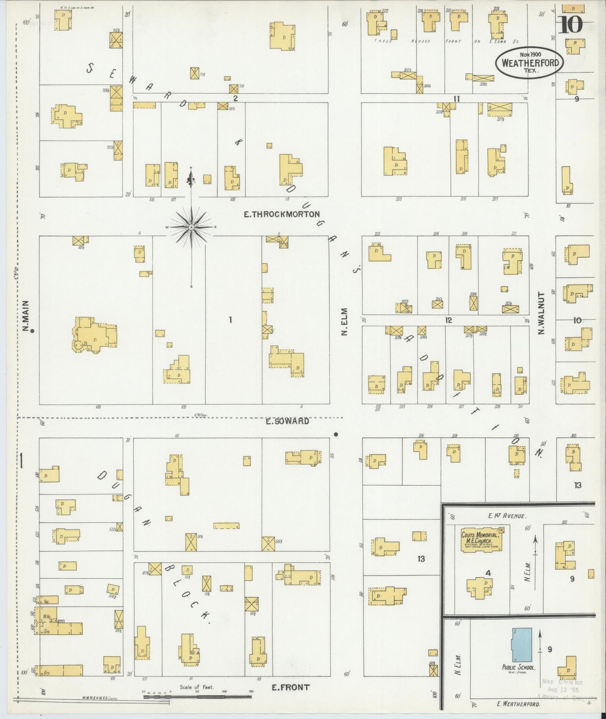 Sanborn Fire Insurance Map from Weatherford, Parker County, Texas (1900), Sheet #0010 - Complete Map Set gallery image, historic Sanborn map, vintage wall art, Texas Texas
