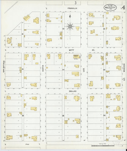 Sanborn Fire Insurance Map from Wolfe City, Hunt County, Texas (1901), Sheet #0004 - Historic Sanborn Fire Insurance Map Print, vintage old map wall art, antique decor, genealogy gift, Texas Texas map