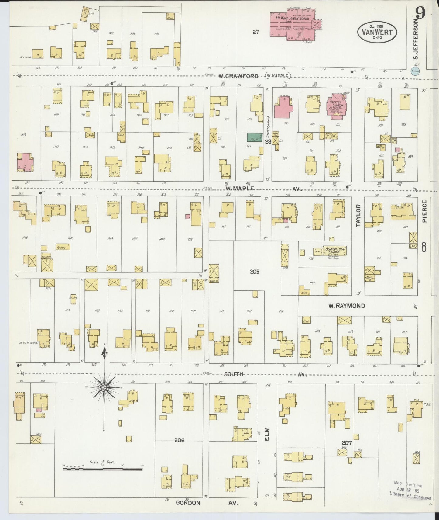 Sanborn Fire Insurance Map from Van Wert, Van Wert County, Ohio (1901), Sheet #0009 - Historic Sanborn Fire Insurance Map Print, vintage old map wall art, antique decor, genealogy gift, Ohio Ohio map