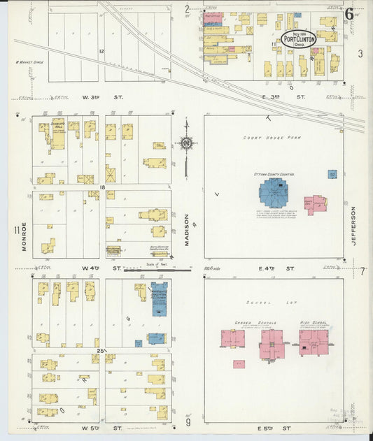 Sanborn Fire Insurance Map from Port Clinton, Ottawa County, Ohio (1916), Sheet #0006 - Historic Sanborn Fire Insurance Map Print, vintage old map wall art, antique decor, genealogy gift, Ohio Ohio map