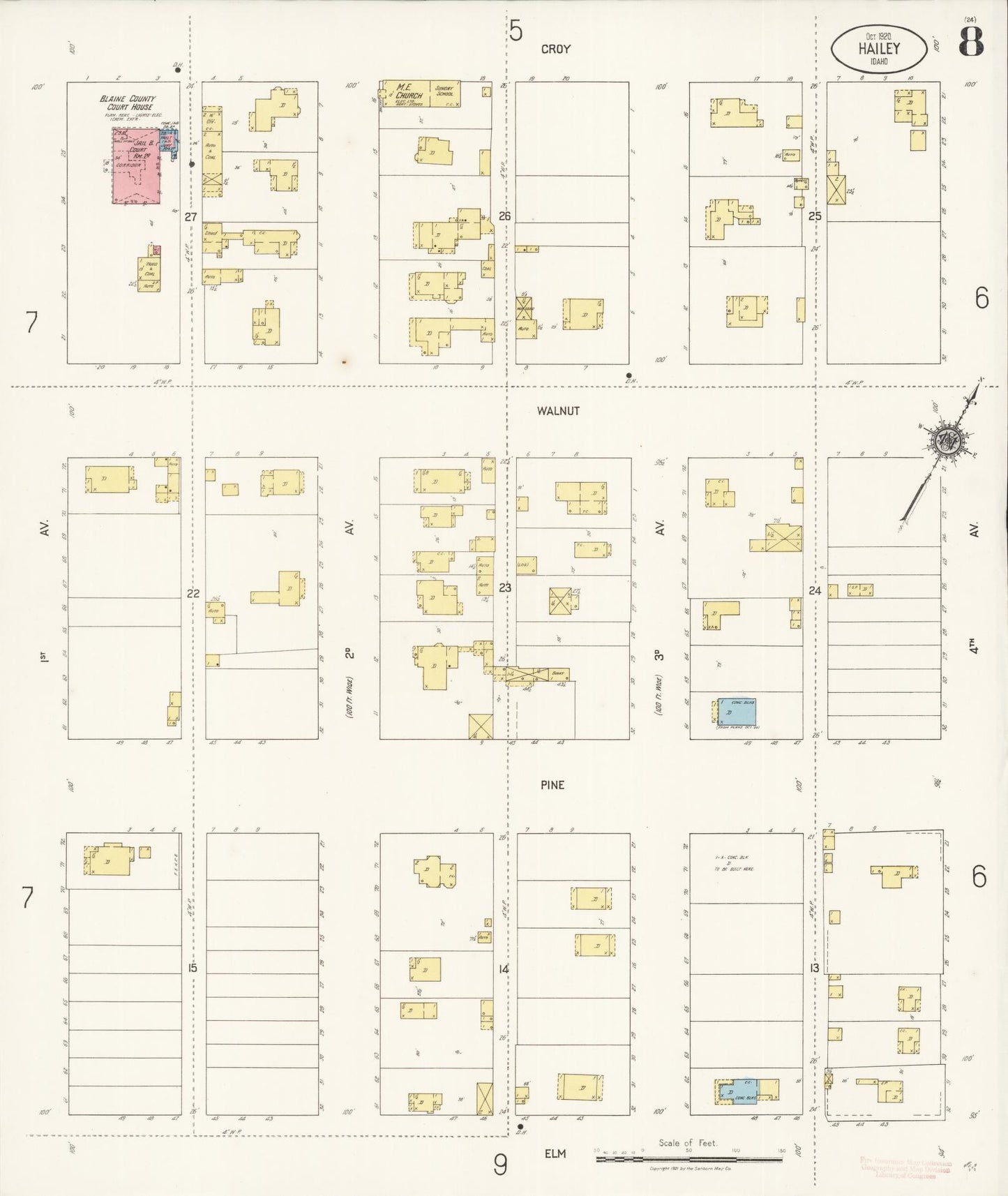 Sanborn Fire Insurance Map from Hailey, Blaine County, Idaho (1920), Sheet #0008 - Historic Sanborn Fire Insurance Map Print, vintage old map wall art, antique decor, genealogy gift, Idaho Idaho map