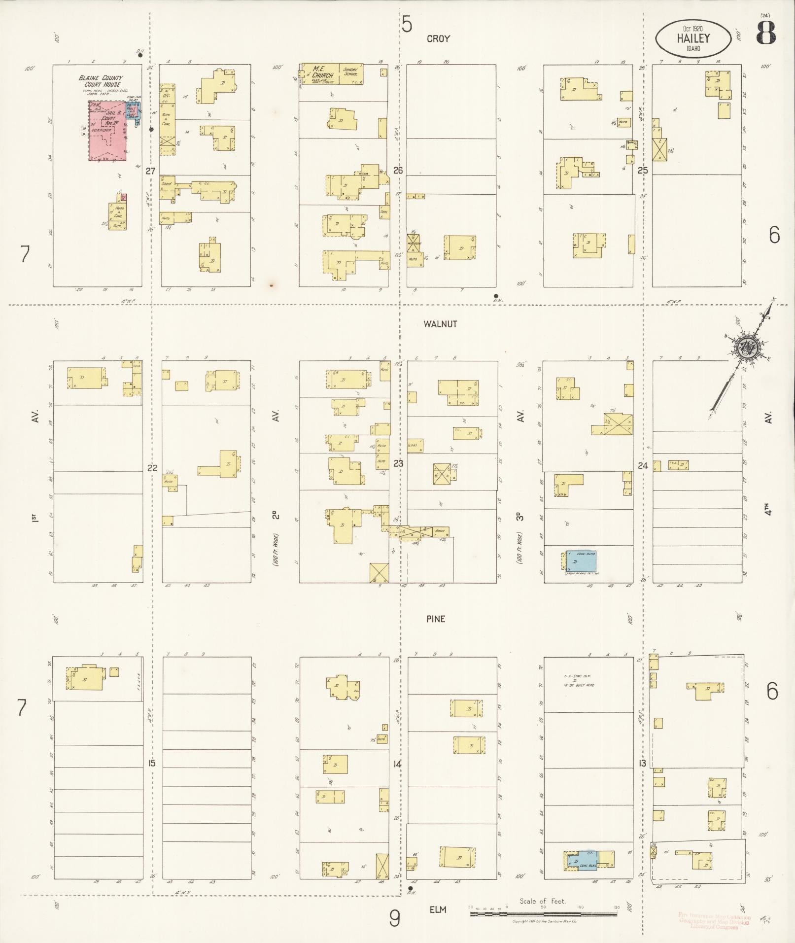 Sanborn Fire Insurance Map from Hailey, Blaine County, Idaho (1920), Sheet #0008 - Historic Sanborn Fire Insurance Map Print, vintage old map wall art, antique decor, genealogy gift, Idaho Idaho map