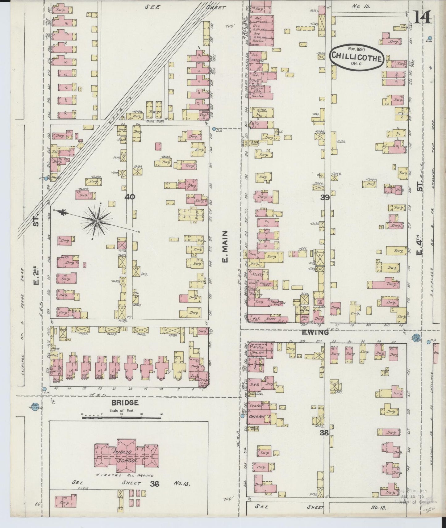 Sanborn Fire Insurance Map from Chillicothe, Ross County, Ohio (1890), Sheet #0014 - Complete Map Set gallery image, historic Sanborn map, vintage wall art, Ohio Ohio