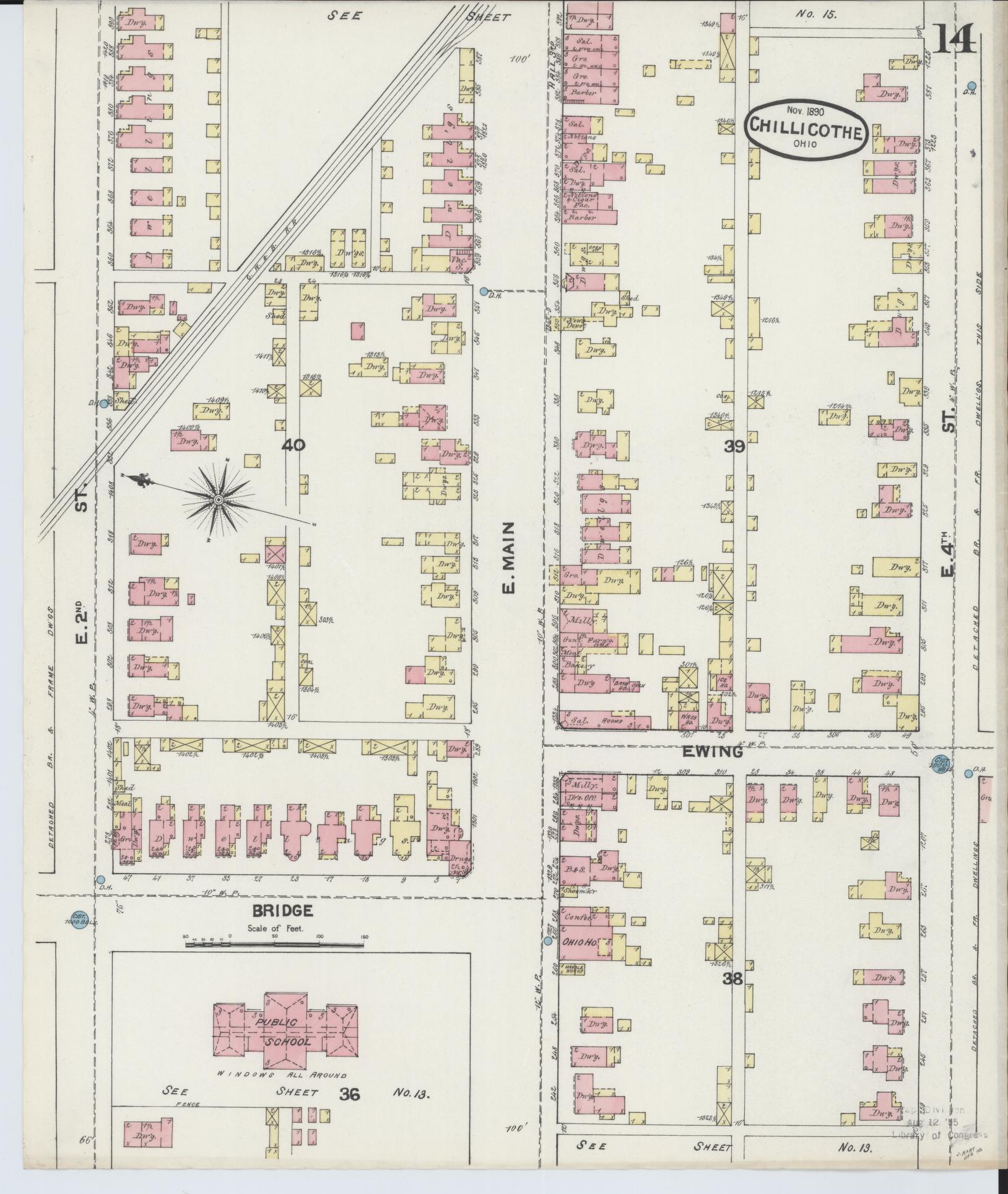 Sanborn Fire Insurance Map from Chillicothe, Ross County, Ohio (1890), Sheet #0014 - Complete Map Set gallery image, historic Sanborn map, vintage wall art, Ohio Ohio