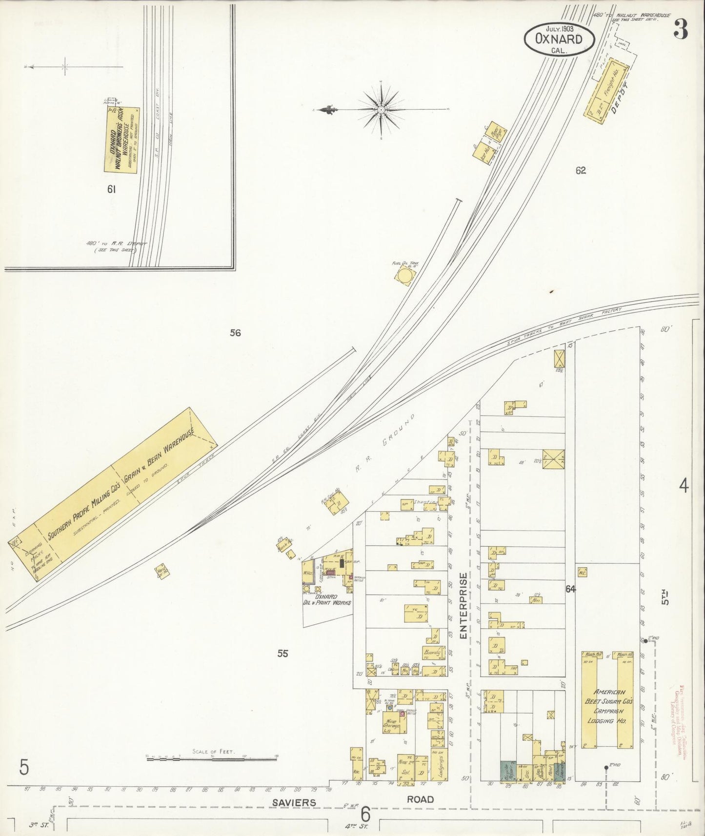 Sanborn Fire Insurance Map from Oxnard, Ventura County, California (1903), Sheet #0003 - Complete Map Set gallery image, historic Sanborn map, vintage wall art, California California