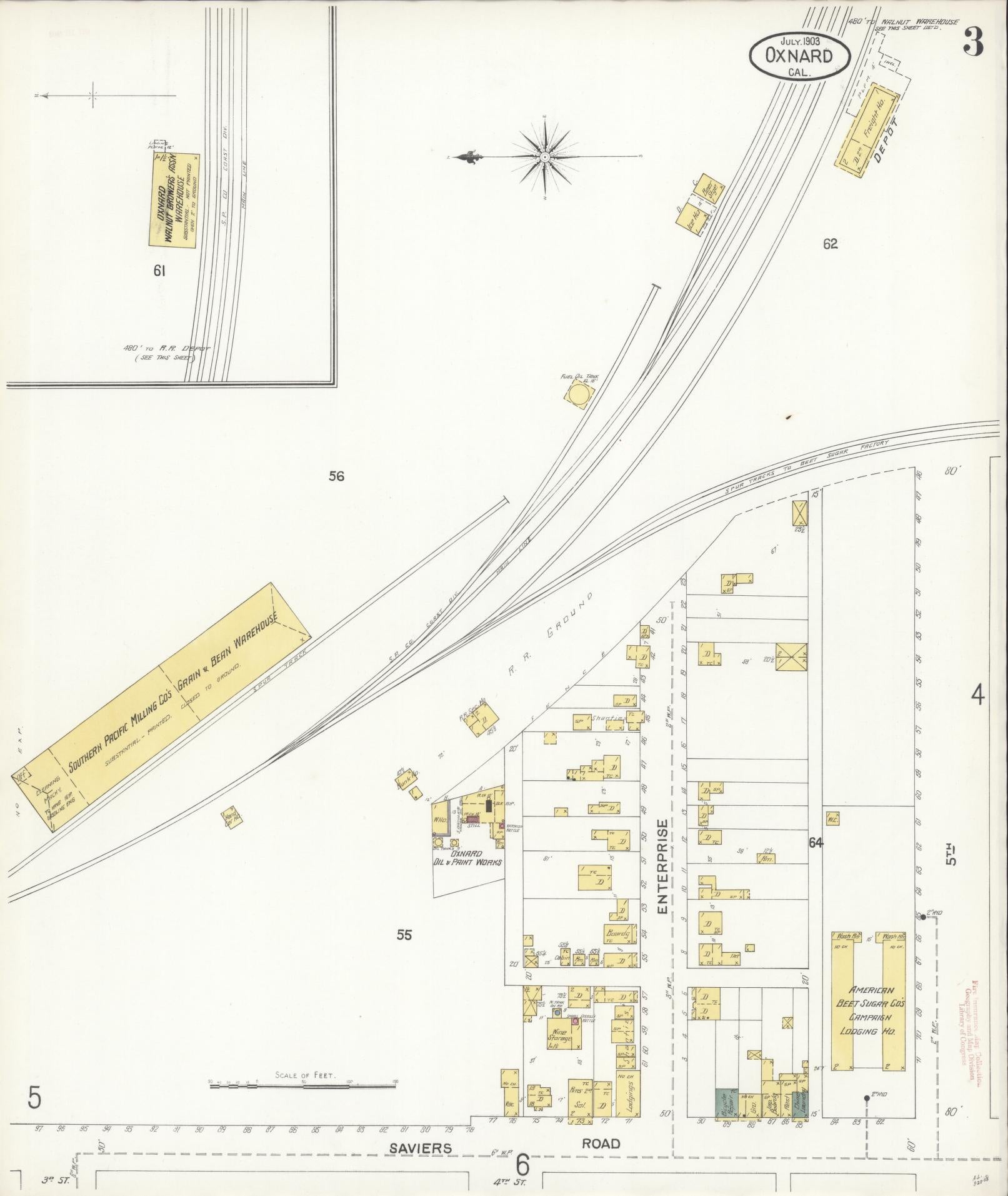 Sanborn Fire Insurance Map from Oxnard, Ventura County, California (1903), Sheet #0003 - Complete Map Set gallery image, historic Sanborn map, vintage wall art, California California