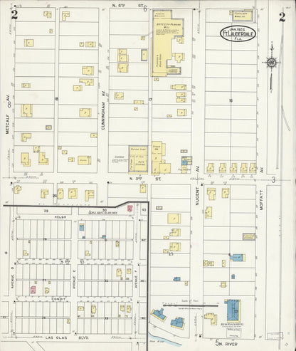 Sanborn Fire Insurance Map from Fort Lauderdale, Broward County, Florida (1924), Sheet #0002 - Complete Map Set gallery image, historic Sanborn map, vintage wall art, Florida Florida