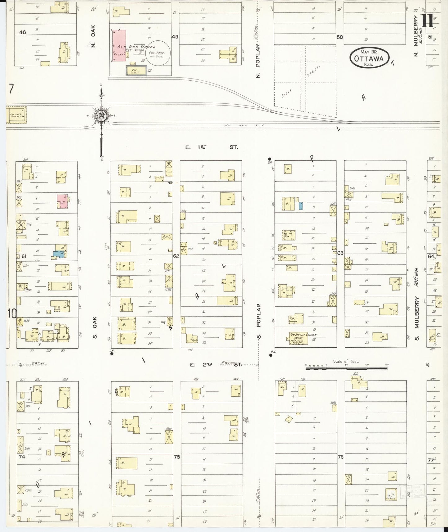 Sanborn Fire Insurance Map from Ottawa, Franklin County, Kansas (1912), Sheet #0011 - Complete Map Set gallery image, historic Sanborn map, vintage wall art, Kansas Kansas