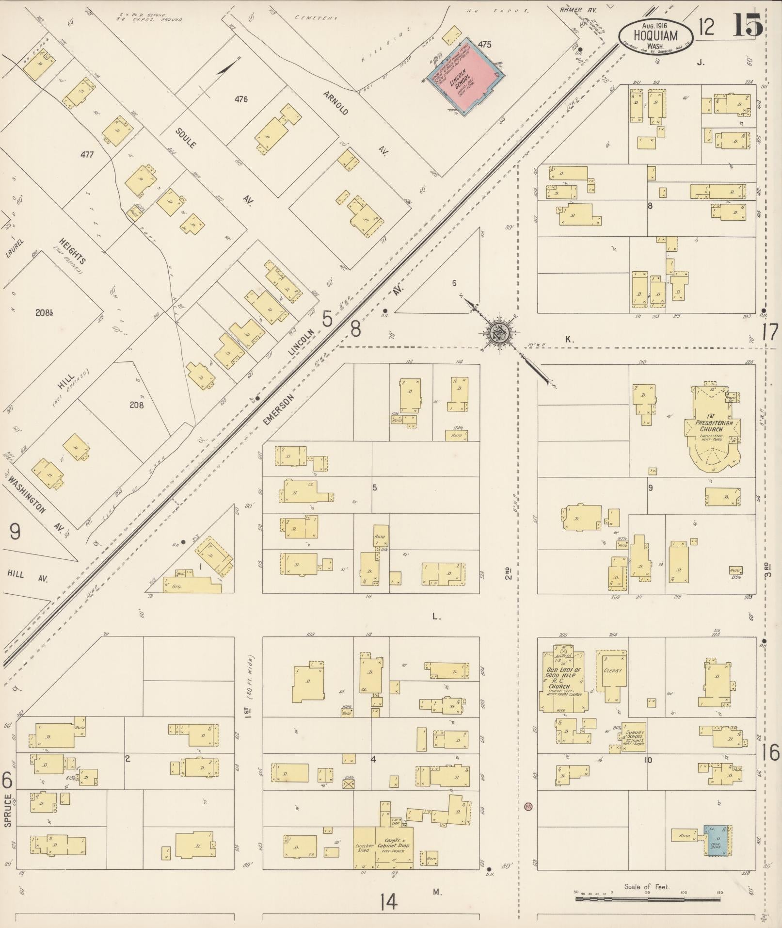 Sanborn Fire Insurance Map from Hoquiam, Grays Harbor County, Washington (1916), Sheet #0015 - Historic Sanborn Fire Insurance Map Print, vintage old map wall art, antique decor, genealogy gift, Washington Washington map