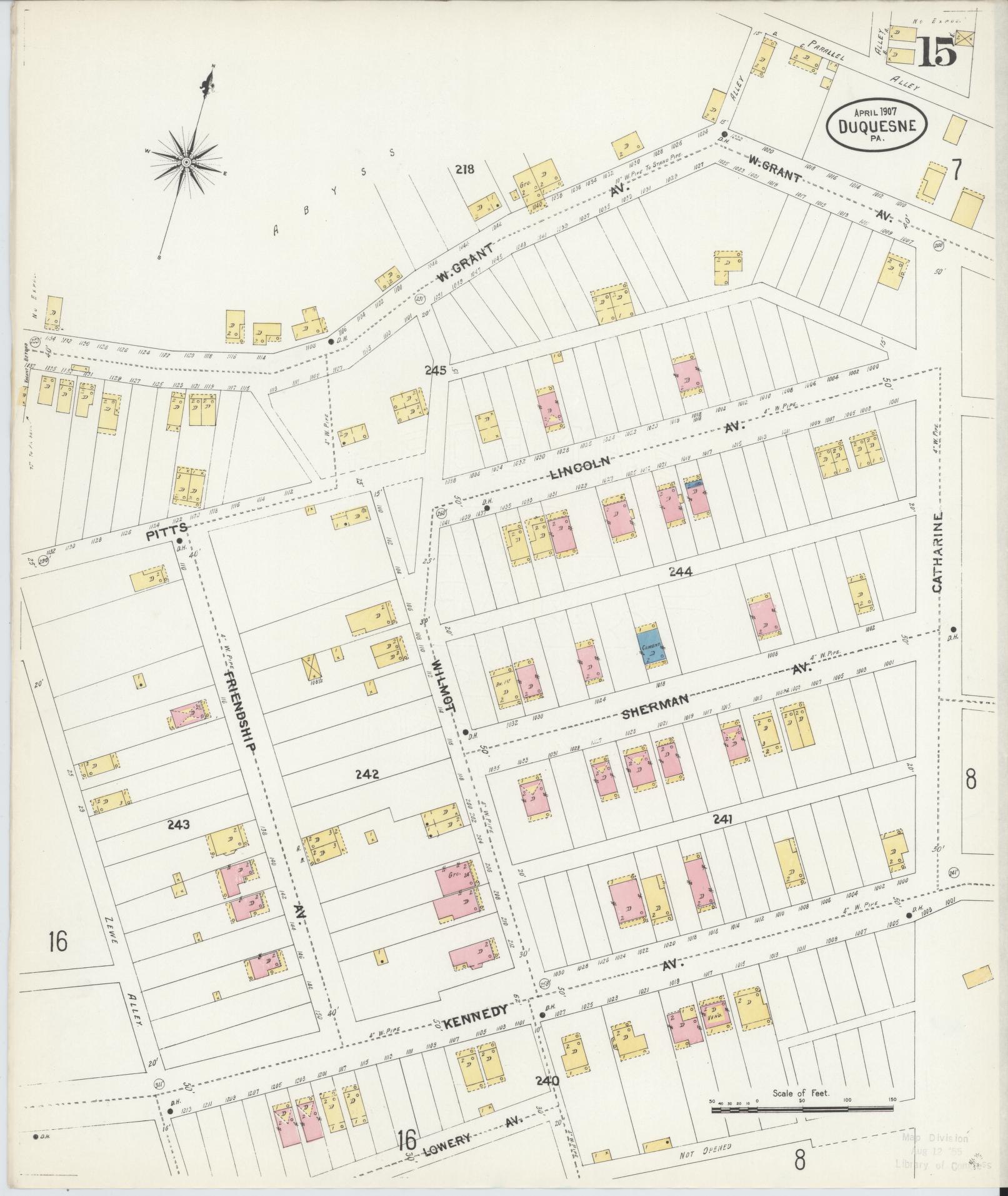 Sanborn Fire Insurance Map from Duquesne, Allegheny County, Pennsylvania (1907), Sheet #0015 - Historic Sanborn Fire Insurance Map Print, vintage old map wall art, antique decor, genealogy gift, Pennsylvania Pennsylvania map