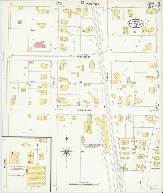 Sanborn Fire Insurance Map from Princeton, Gibson County, Indiana (1907), Sheet #0017 - Historic Sanborn Fire Insurance Map Print, vintage old map wall art, antique decor, genealogy gift, Indiana Indiana map