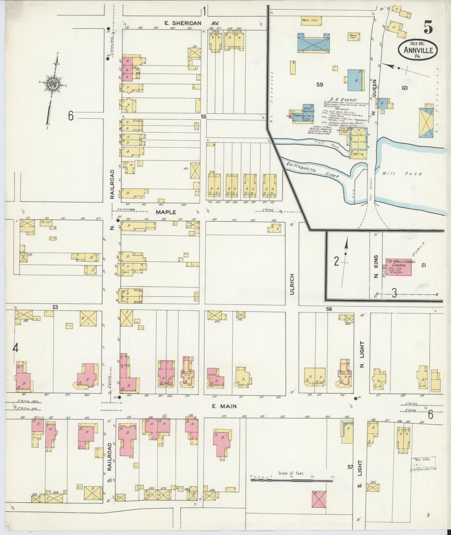 Sanborn Fire Insurance Map from Annville, Lebanon County, Pennsylvania (1911), Sheet #0005 - Historic Sanborn Fire Insurance Map Print, vintage old map wall art, antique decor, genealogy gift, Pennsylvania Pennsylvania map