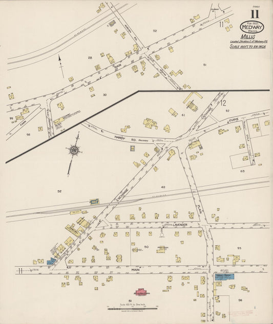 Sanborn Fire Insurance Map from Medway, Norfolk County, Massachusetts (1922), Sheet #0011 - Historic Sanborn Fire Insurance Map Print, vintage old map wall art, antique decor, genealogy gift, Massachusetts Massachusetts map