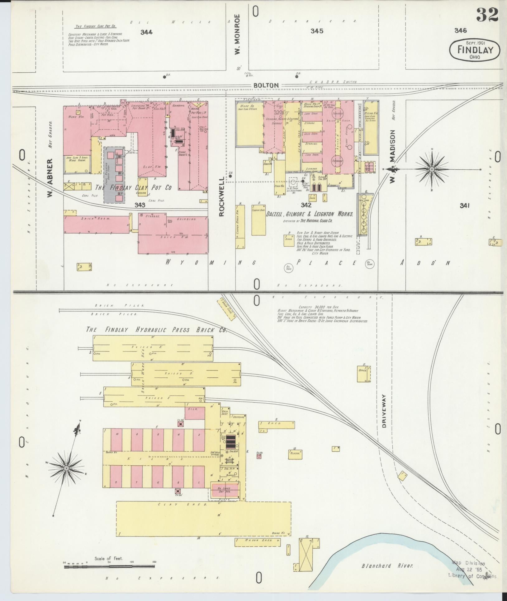 Sanborn Fire Insurance Map from Findlay, Hancock County, Ohio (1901), Sheet #0032 - Historic Sanborn Fire Insurance Map Print, vintage old map wall art, antique decor, genealogy gift, Ohio Ohio map