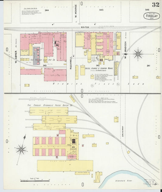 Sanborn Fire Insurance Map from Findlay, Hancock County, Ohio (1901), Sheet #0032 - Historic Sanborn Fire Insurance Map Print, vintage old map wall art, antique decor, genealogy gift, Ohio Ohio map