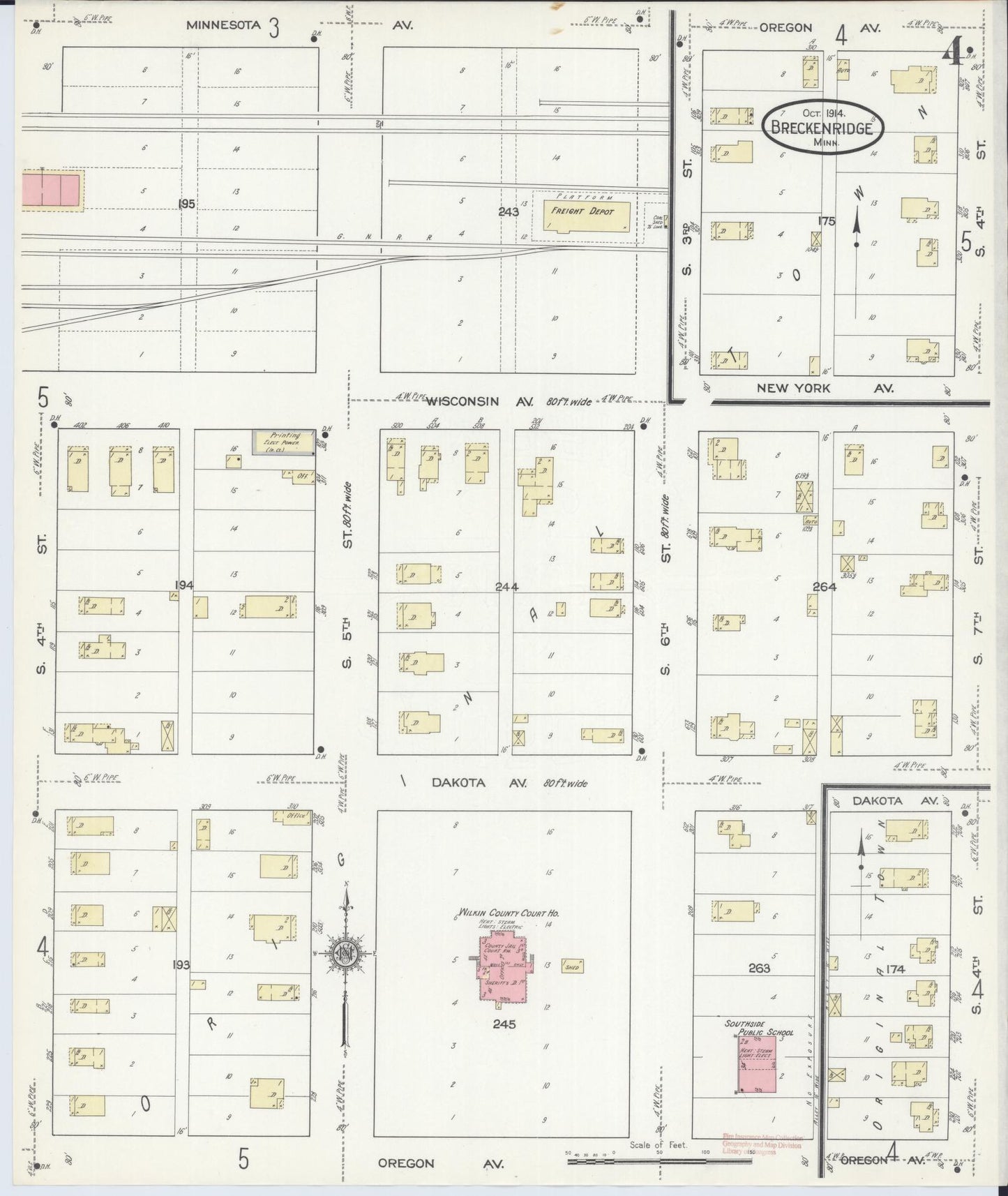 Sanborn Fire Insurance Map from Breckenridge, Wilkin County, Minnesota (1914), Sheet #0004 - Historic Sanborn Fire Insurance Map Print, vintage old map wall art, antique decor, genealogy gift, Minnesota Minnesota map