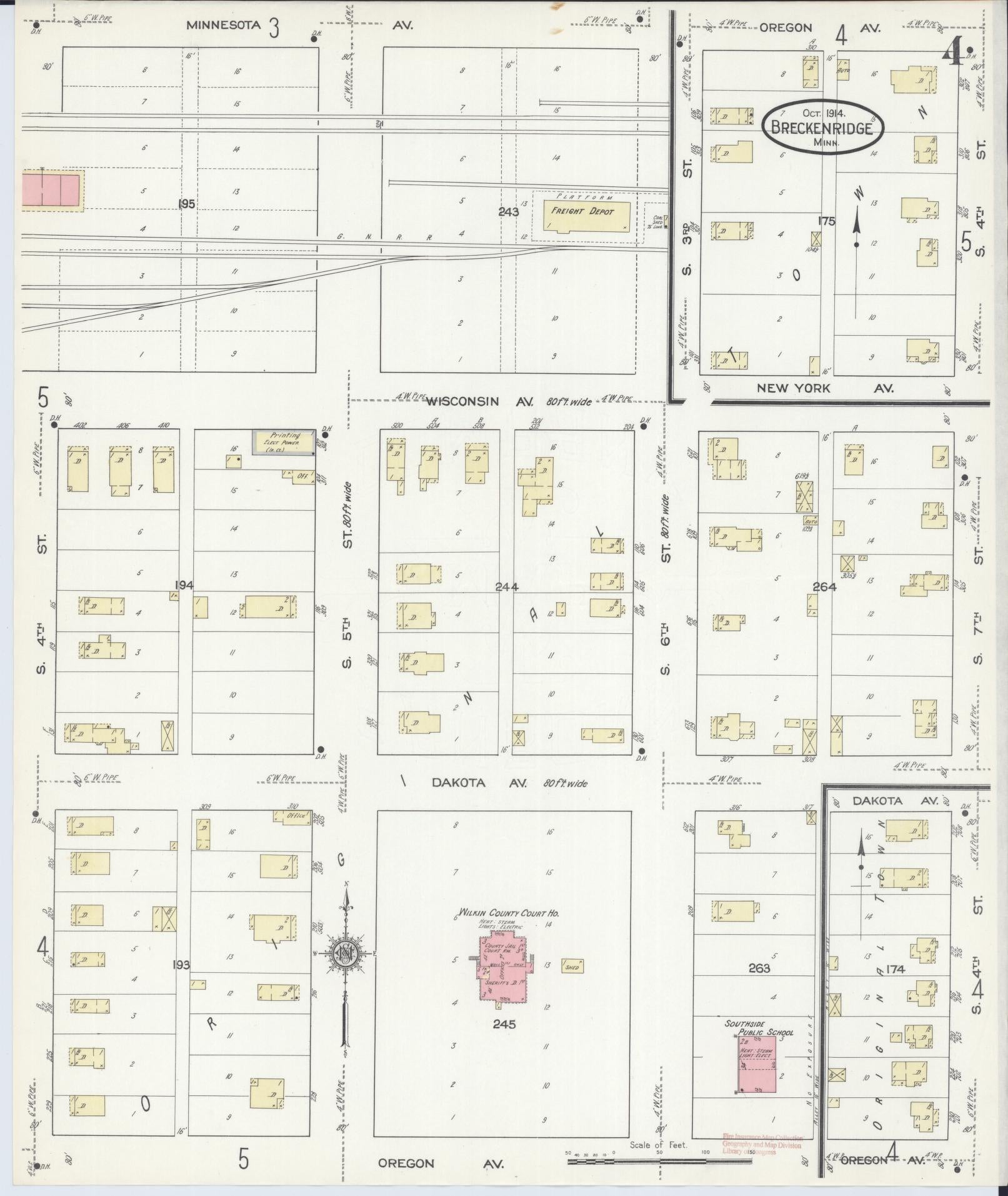 Sanborn Fire Insurance Map from Breckenridge, Wilkin County, Minnesota (1914), Sheet #0004 - Historic Sanborn Fire Insurance Map Print, vintage old map wall art, antique decor, genealogy gift, Minnesota Minnesota map