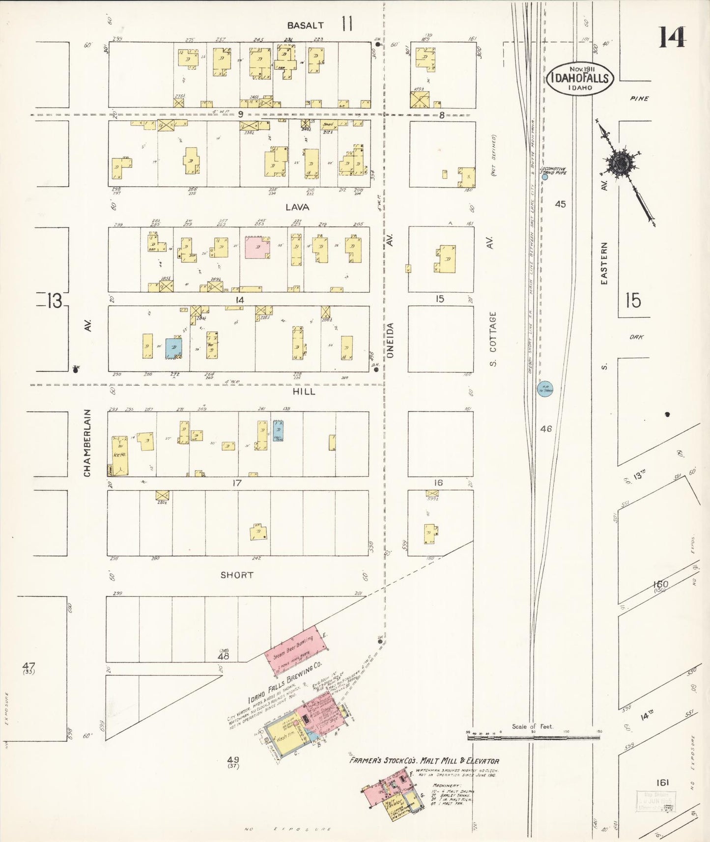 Sanborn Fire Insurance Map from Idaho Falls, Bonneville County, Idaho (1911), Sheet #0014 - Historic Sanborn Fire Insurance Map Print, vintage old map wall art, antique decor, genealogy gift, Idaho Idaho map