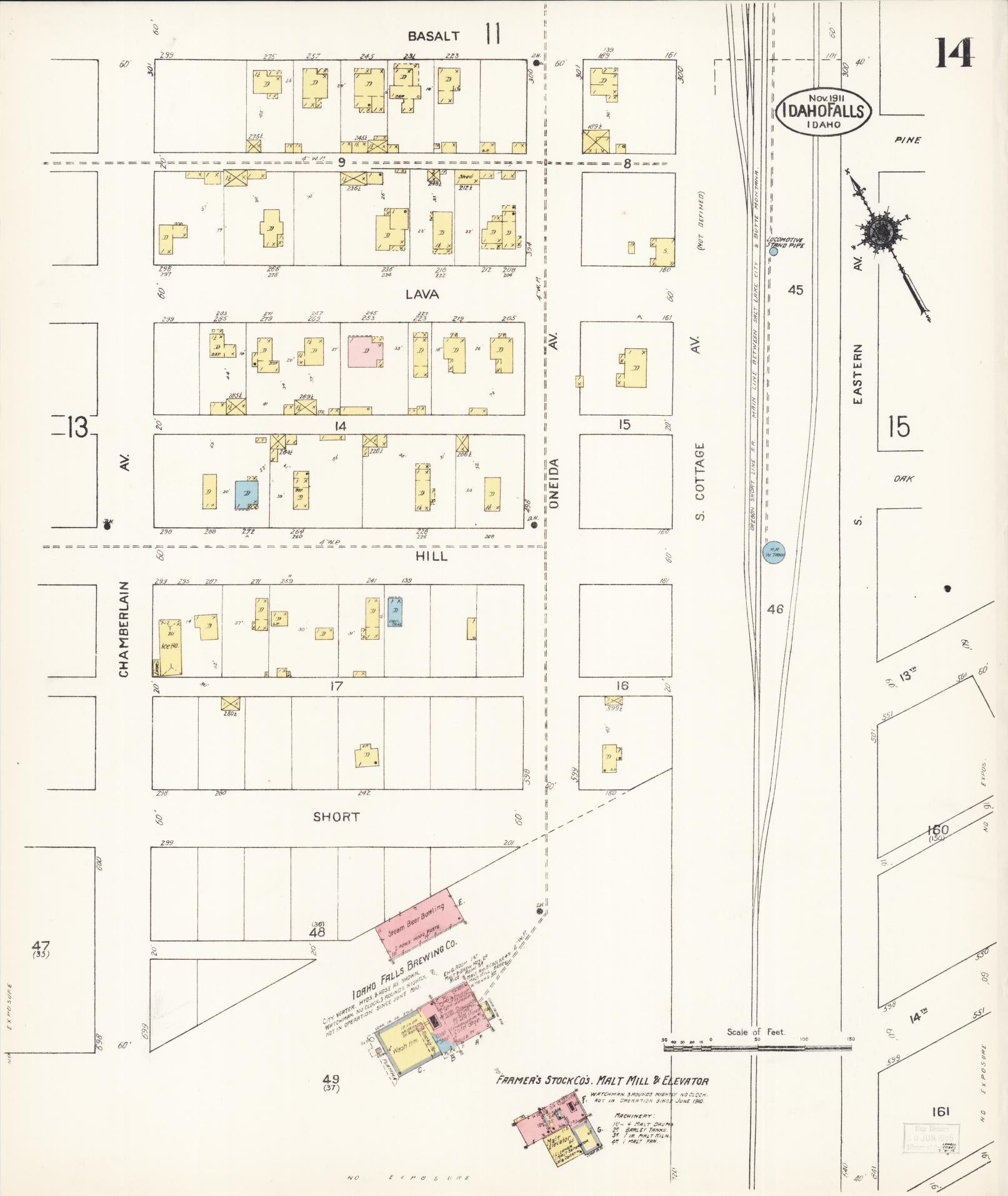 Sanborn Fire Insurance Map from Idaho Falls, Bonneville County, Idaho (1911), Sheet #0014 - Historic Sanborn Fire Insurance Map Print, vintage old map wall art, antique decor, genealogy gift, Idaho Idaho map