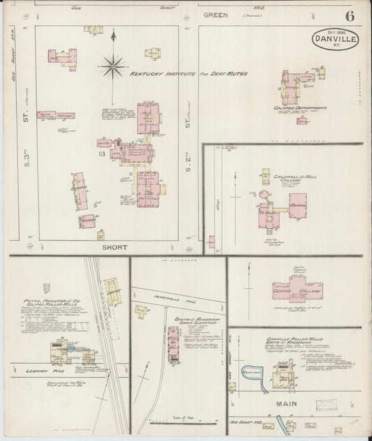Sanborn Fire Insurance Map from Danville, Boyle County, Kentucky (1886), Sheet #0006 - Historic Sanborn Fire Insurance Map Print, vintage old map wall art, antique decor, genealogy gift, Kentucky Kentucky map
