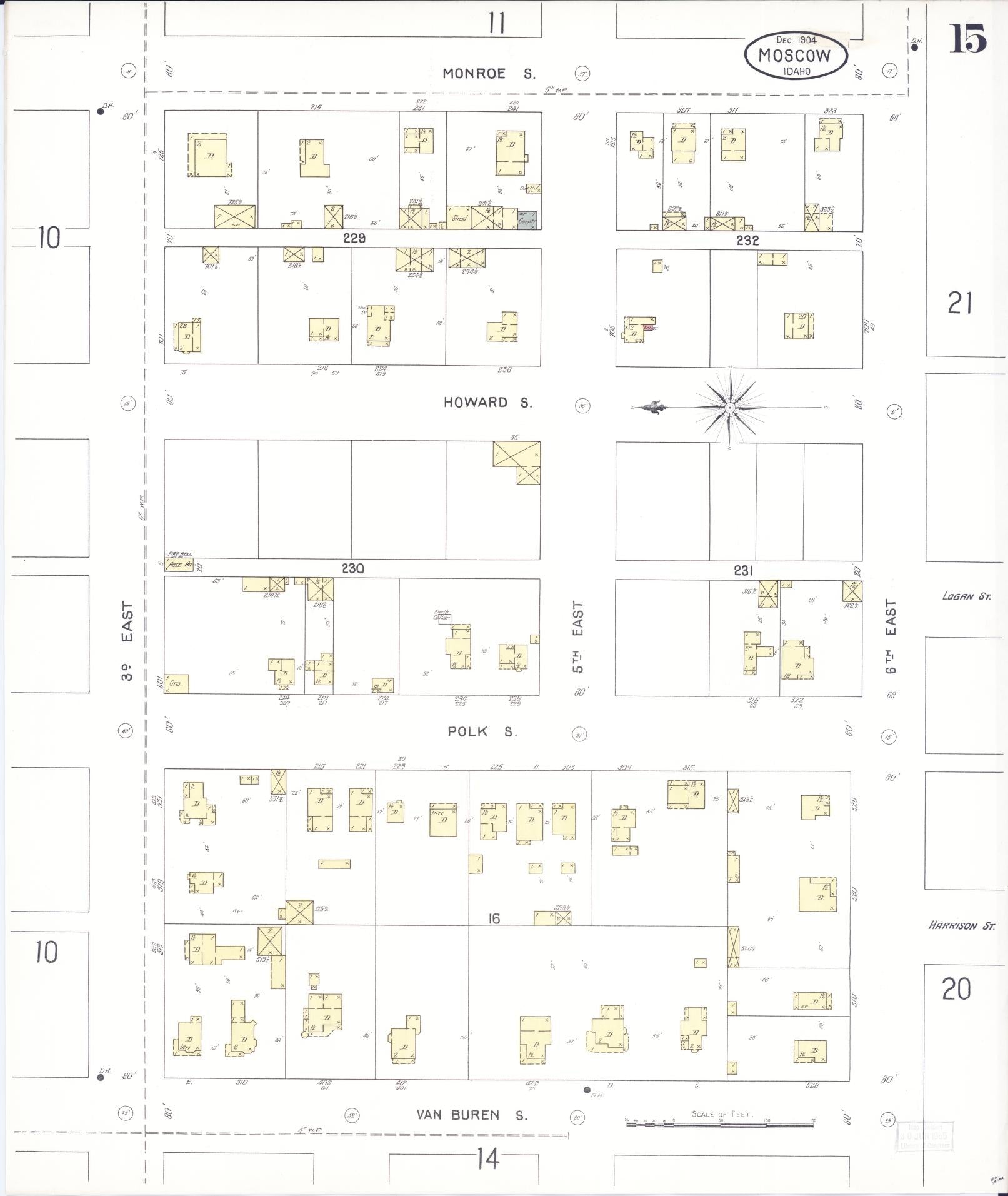 Sanborn Fire Insurance Map from Moscow, Latah County, Idaho (1904), Sheet #0015 - Complete Map Set gallery image, historic Sanborn map, vintage wall art, Idaho Idaho