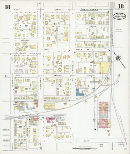 Sanborn Fire Insurance Map from Greenville, Washington County, Mississippi (1925), Sheet #0018 - Complete Map Set gallery image, historic Sanborn map, vintage wall art, Mississippi Mississippi