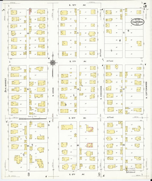 Sanborn Fire Insurance Map from Emporia, Lyon County, Kansas (1911), Sheet #0005 - Historic Sanborn Fire Insurance Map Print, vintage old map wall art, antique decor, genealogy gift, Kansas Kansas map