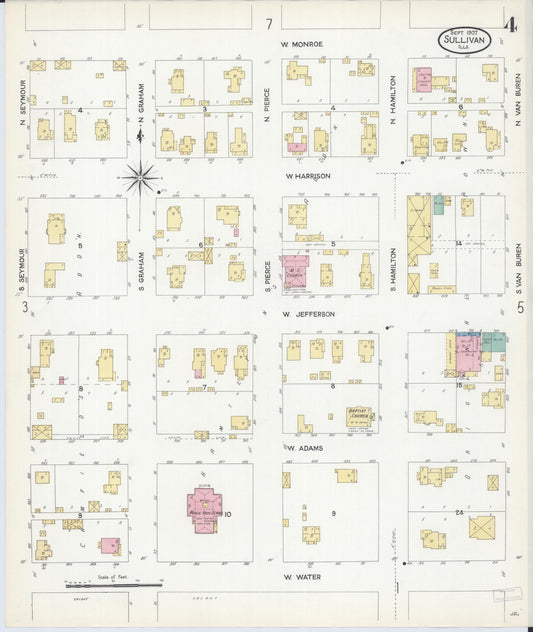Sanborn Fire Insurance Map from Sullivan, Moultrie County, Illinois (1907), Sheet #0004 - Historic Sanborn Fire Insurance Map Print, vintage old map wall art, antique decor, genealogy gift, Illinois Illinois map