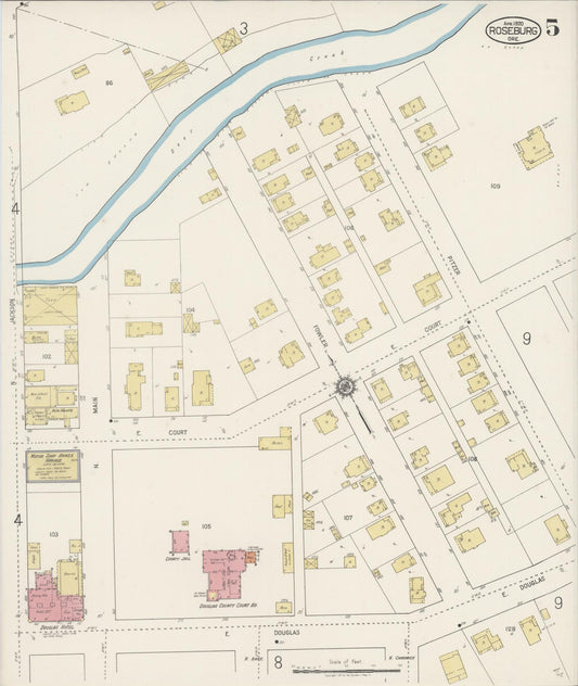 Sanborn Fire Insurance Map from Roseburg, Douglas County, Oregon (1920), Sheet #0005 - Historic Sanborn Fire Insurance Map Print, vintage old map wall art, antique decor, genealogy gift, Oregon Oregon map