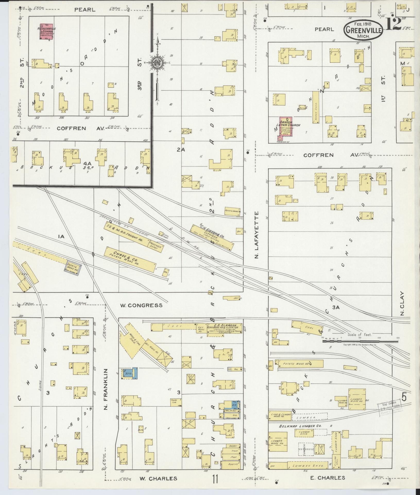 Sanborn Fire Insurance Map from Greenville, Montcalm County, Michigan (1918), Sheet #0012 - Complete Map Set gallery image, historic Sanborn map, vintage wall art, Michigan Michigan