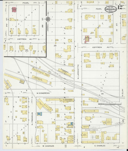Sanborn Fire Insurance Map from Greenville, Montcalm County, Michigan (1918), Sheet #0012 - Complete Map Set gallery image, historic Sanborn map, vintage wall art, Michigan Michigan