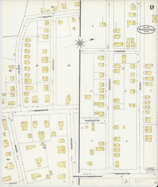 Sanborn Fire Insurance Map from Winchester, Middlesex County, Massachusetts (1904), Sheet #0009 - Historic Sanborn Fire Insurance Map Print, vintage old map wall art, antique decor, genealogy gift, Massachusetts Massachusetts map