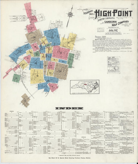 Sanborn Fire Insurance Map from High Point, Guilford County, North Carolina (1917), Sheet #0001 - Complete Map Set gallery image, historic Sanborn map, vintage wall art, North Carolina North Carolina
