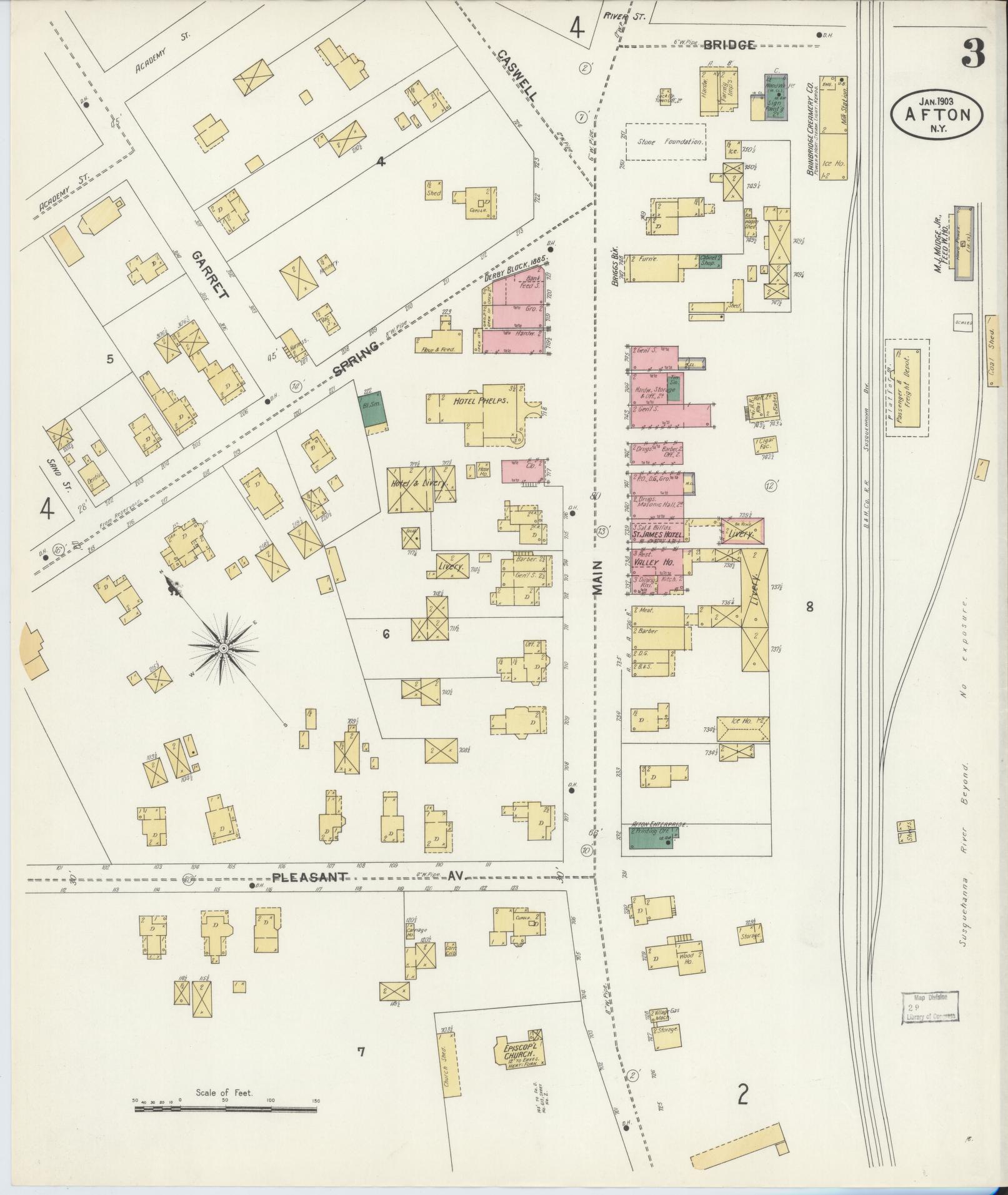Sanborn Fire Insurance Map from Afton, Chenango County, New York (1903), Sheet #0003 - Complete Map Set gallery image, historic Sanborn map, vintage wall art, New York New York