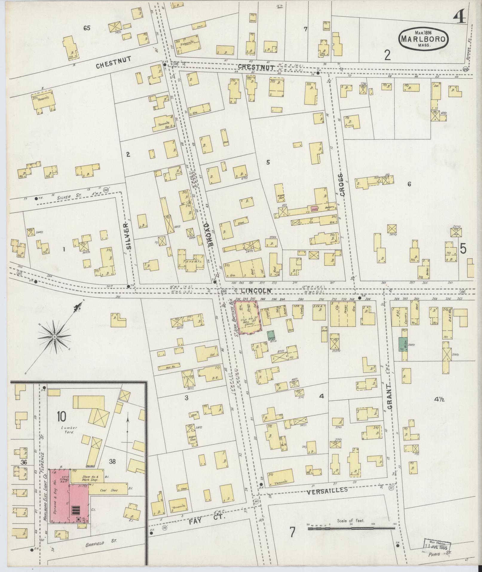 Sanborn Fire Insurance Map from Marlborough, Middlesex County, Massachusetts (1896), Sheet #0004 - Complete Map Set gallery image, historic Sanborn map, vintage wall art, Massachusetts Massachusetts