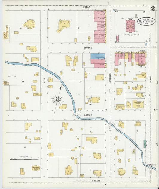 Sanborn Fire Insurance Map from Huntsville, Walker County, Texas (1906), Sheet #0002 - Historic Sanborn Fire Insurance Map Print, vintage old map wall art, antique decor, genealogy gift, Texas Texas map