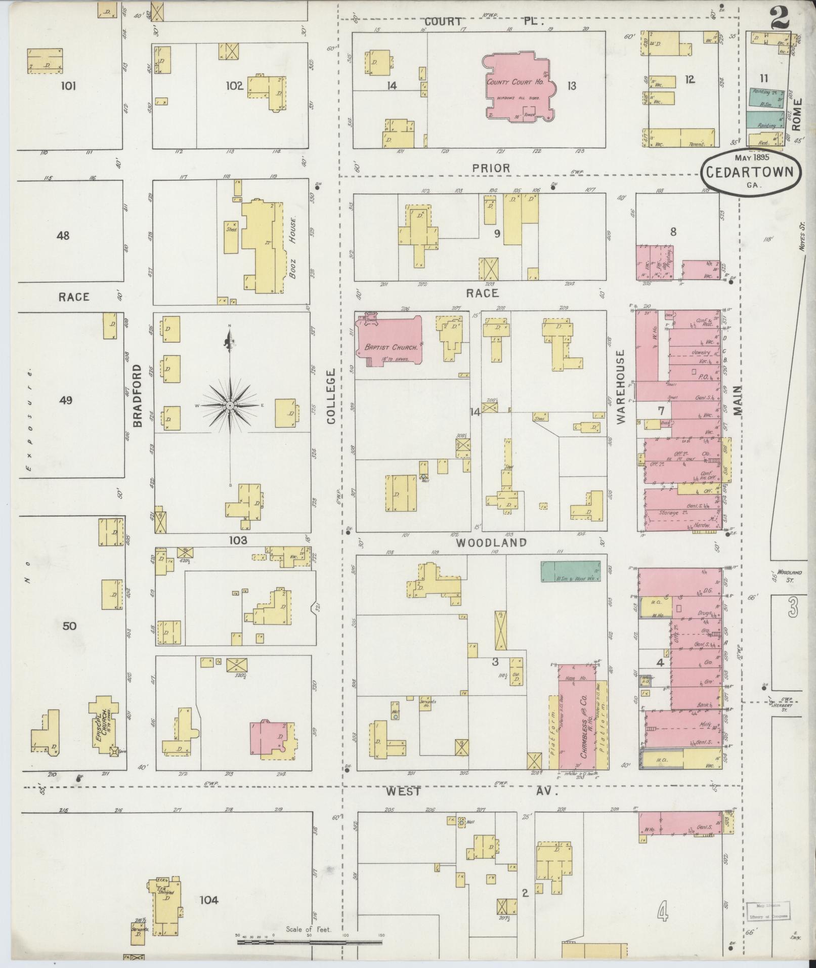Sanborn Fire Insurance Map from Cedartown, Polk County, Georgia (1895), Sheet #0002 - Complete Map Set gallery image, historic Sanborn map, vintage wall art, Georgia Georgia