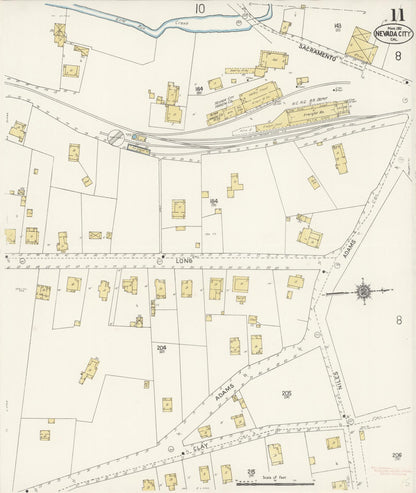 Sanborn Fire Insurance Map from Nevada City, Nevada County, California (1912), Sheet #0011 - Complete Map Set gallery image, historic Sanborn map, vintage wall art, California California