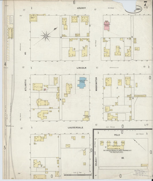 Sanborn Fire Insurance Map from Tullahoma, Coffee County, Tennessee (1897), Sheet #0007 - Historic Sanborn Fire Insurance Map Print, vintage old map wall art, antique decor, genealogy gift, Tennessee Tennessee map