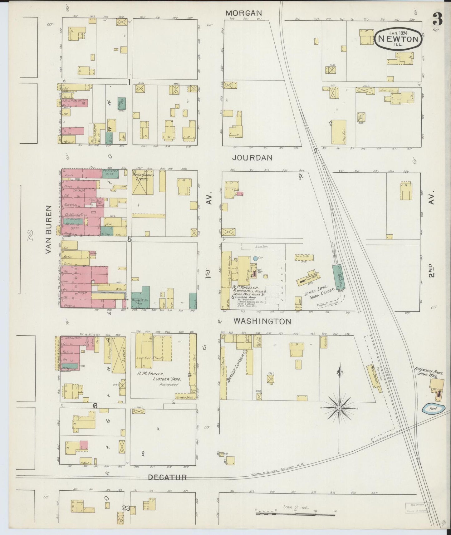 Sanborn Fire Insurance Map from Newton, Jasper County, Illinois (1894), Sheet #0003 - Complete Map Set gallery image, historic Sanborn map, vintage wall art, Illinois Illinois
