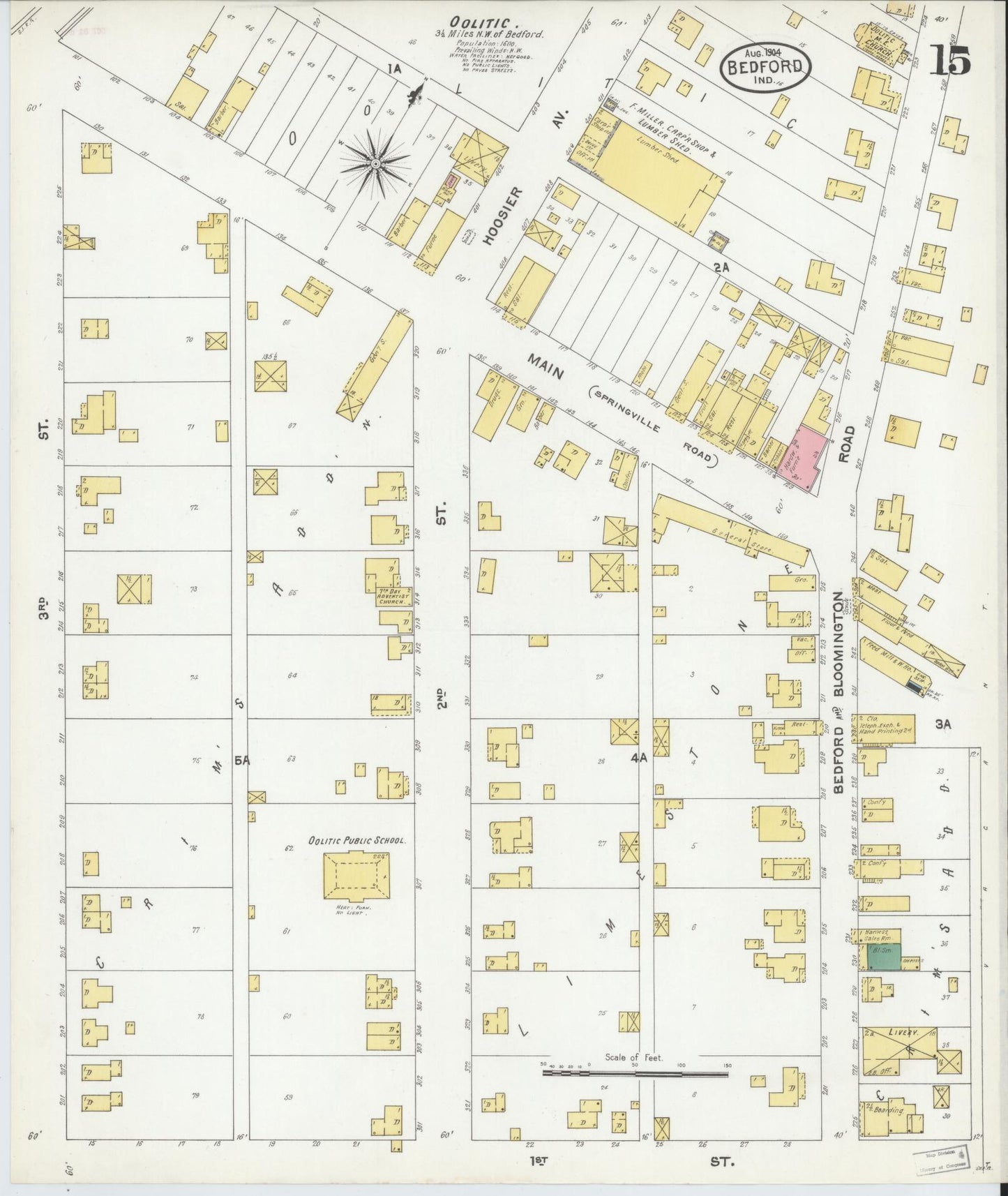 Sanborn Fire Insurance Map from Bedford, Lawrence County, Indiana (1904), Sheet #0015 - Complete Map Set gallery image, historic Sanborn map, vintage wall art, Indiana Indiana