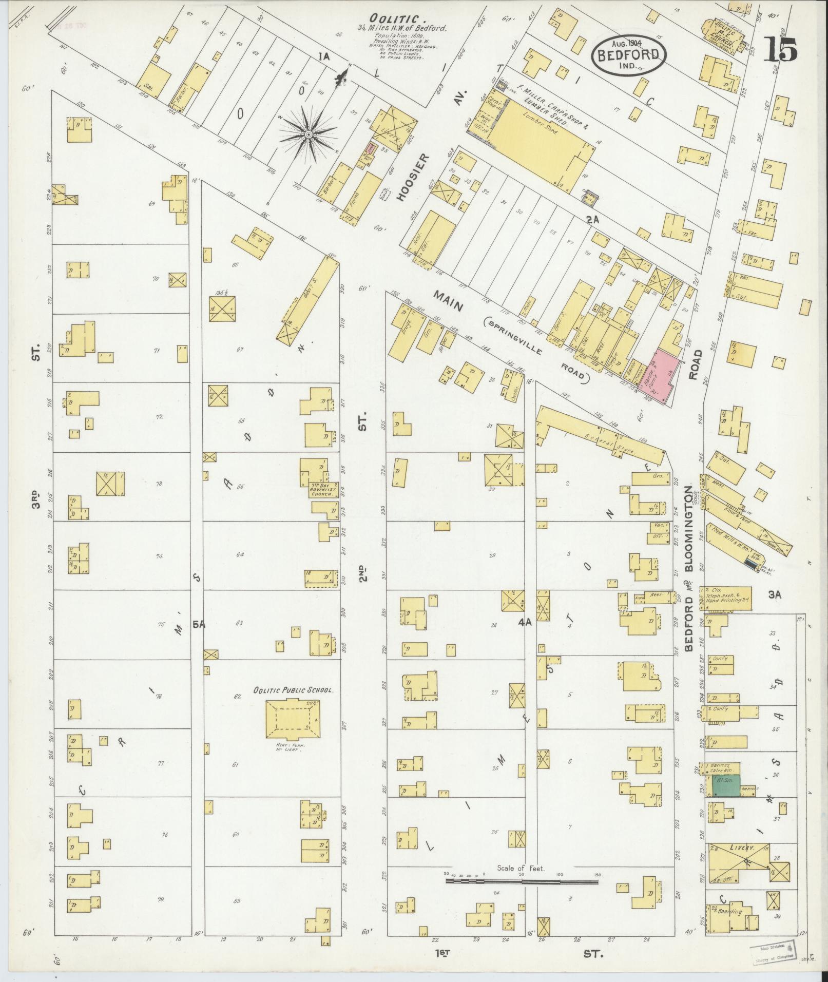 Sanborn Fire Insurance Map from Bedford, Lawrence County, Indiana (1904), Sheet #0015 - Complete Map Set gallery image, historic Sanborn map, vintage wall art, Indiana Indiana